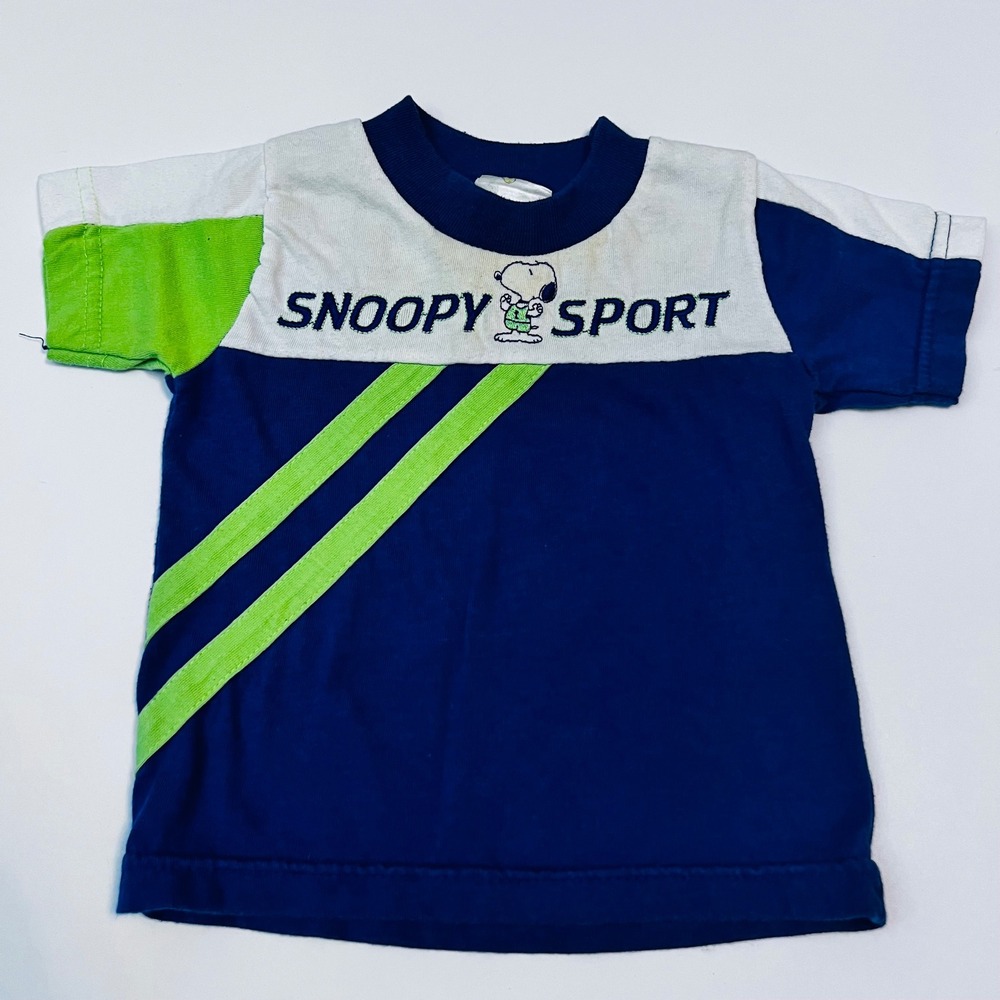 Vintage Snoopy Sport Embroidered T-Shirt 12M Blue Green Peanuts